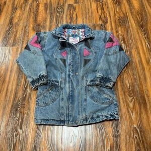 Retro Denim Jean Jacket‎ Size 10 M Women's Current Seen Pink 80s 90s Y2K Denim